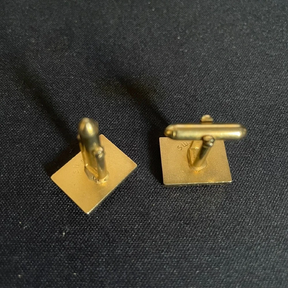 Swank Vintage‎ Cufflinks Gold Tone Rectangle Striped ribbed Classic Mens Jewelry